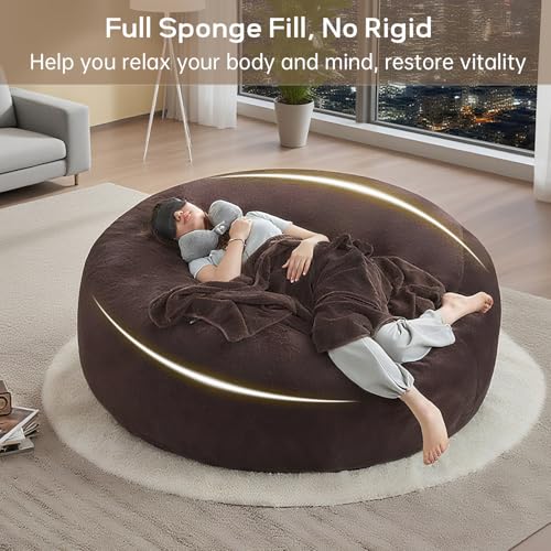 Image of 5FT,Big Bean Bag Chairs for Adults,Bean Bag with Filler Included,Memory Foam Bean Bag,Giant beanbag,Suitable for Reading Chairs in Living Room, Bedroom and Dormitory. (Brown, 5 Foot)