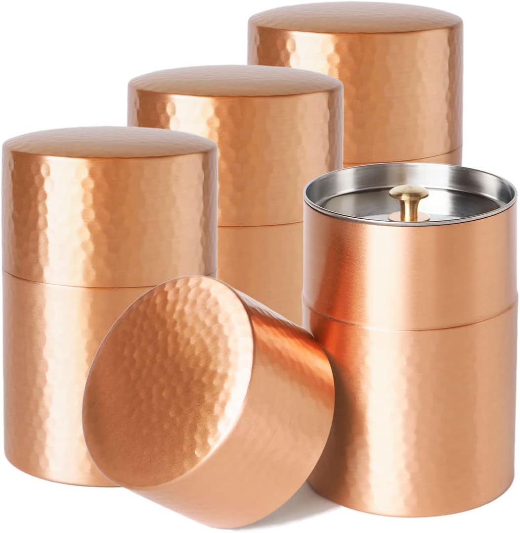 Hammered Copper Small Kitchen Canisters Metal Japanese Tea Canisters with lid for