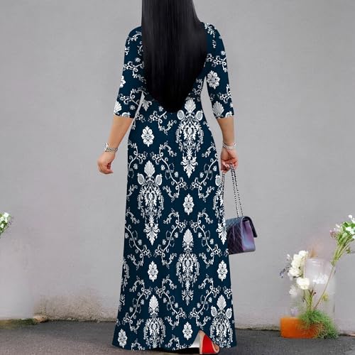 Image of Women's V Neck Floral Maxi Dress 3 /4 Sleeve Plus Size Boho Wrap Flowy Long Dresses with Belt