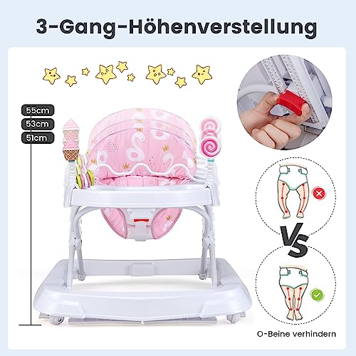 COSTWAY Loophulp voor baby's, inklapbaar, loopwagen, 3-traps in hoogte verstelbaar, met wielen, speeltrein, afneembaar zitkussen, babywalker, loopvrij, baby voor jongens, meisjes van 6-36 maanden - Afbeelding 4