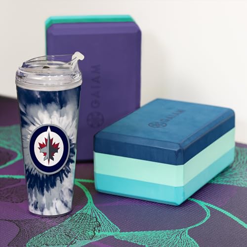 Image of Rico Industries NHL Hockey Team Color Tie Dye 24oz Metallic Acrylic Tumbler with Hinged Lid, Officially Licensed Double Wall Tumbler with Straw