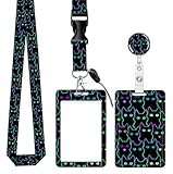 ID Badge Holder with Lanyard, Retractable Badge Holders Reels with Lanyards Adjustable, for Women Kids Teacher Nurses Doctor Student (Cute Lucky Black Cats)