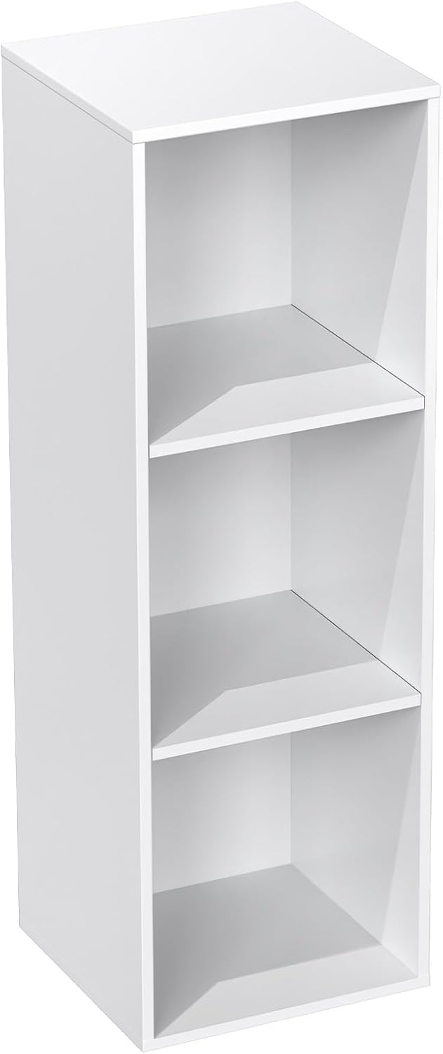 3 Tier Bookshelf, Narrow Bookcase for Small Spaces, Wooden Book Case Bookshelves Storage Organizer for Bedroom Living Room Home Office (White, 3 Cube)