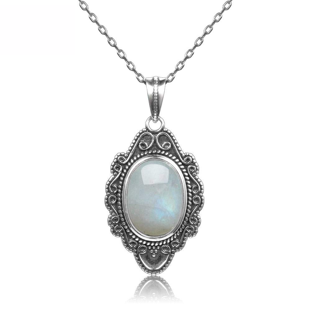 ZEDARO Pure Sterling Silver Vintage Oval Rainbow Moonstone Pendants Necklaces Women'S Handmade Fine Jewelry Gifts