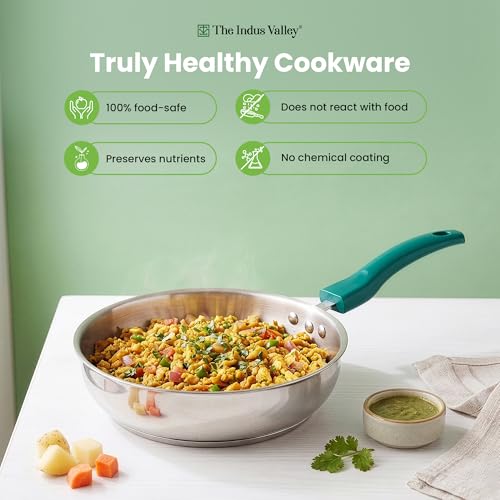 Image of The Indus Valley Stainless Steel Impact Bonded Fry Pan 22cm / 1.7 litres | 3-Layer Thick Bottom | Induction-Friendly Cookware | Heat-Resistant Handle | Toxin-Free | No Chemical Coating