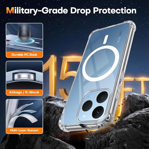 Image of Jkobi Shockproof Crystal-Clear Back Cover for Realme 15T | Realme Narzo 90 (Magsafe Wireless Support | Drop & Camera Protection | Hard Polycarbonate)