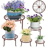 5 Pack Brown Metal Plant Stand for Outdoor Indoor Plants, Bronze Heavy Duty Flower Pot Stands for Mu