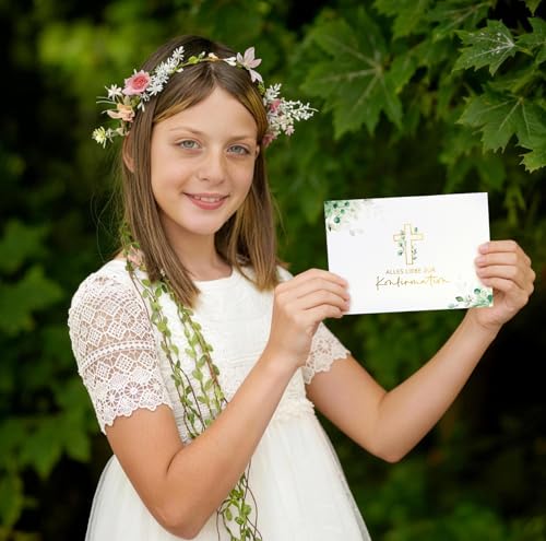 COMOOKA Pop Up Karten zur Konfirmation 3D Konfirmationskarten Fische Konfirmation Geschenke für Mädchen Junge Klappkarte mit Umschlag Geldgeschenke Eukalyptus Geldkarte