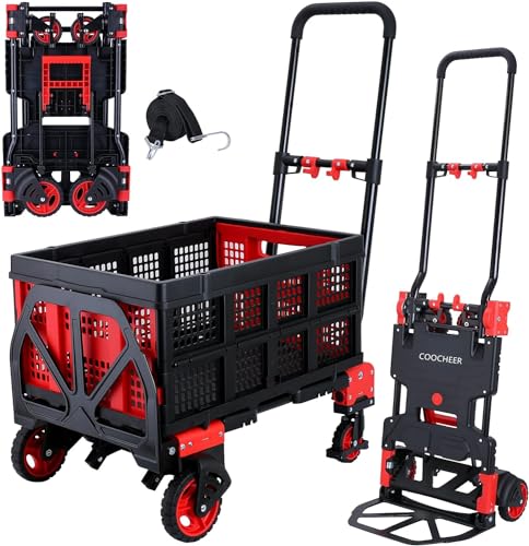 Image of 2 in 1 Foldable Hand Truck with Folding Basket, 330lbs Portable Dolly Cart