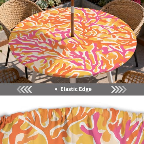 ARTSGOO Outdoor Tablecloth with Umbrella Hole and Zipper Waterproof Round Fitted Tablecloth with Elastic Edge, Wipeable Outdoor Table Cover for Patio, Garden, Picnic Fits 49-52" Round Tables by ARTSGOO - Image 5