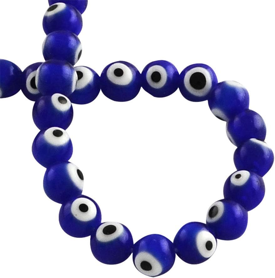 PH PandaHall 10 Strands 8mm Evil Eye Lampwork Glass Beads Round Spacer Bead for Jewelry Making 13.7", Blue (480pcs)
