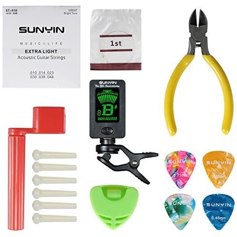 Acoustic Guitar Tool,Kit for Starter with Guitar Strings Winder Cutter Tuner Bridge Pins Picks & Pick Holder,Everything Set for Change the String-ordinary Cover