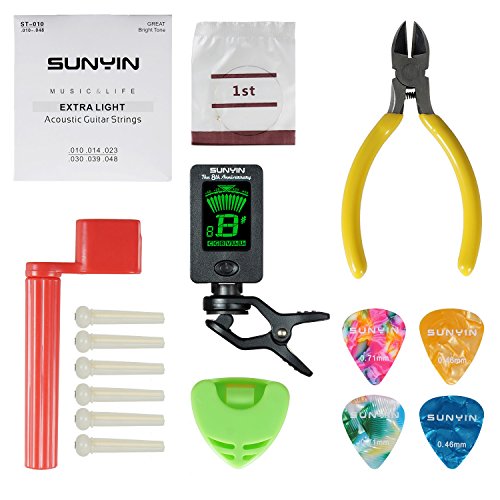 SUNYIN Herramienta de Guitarra Acústica, Principiantes, Accesorios de Todo Set Para Cambiar la Cuerda Cover