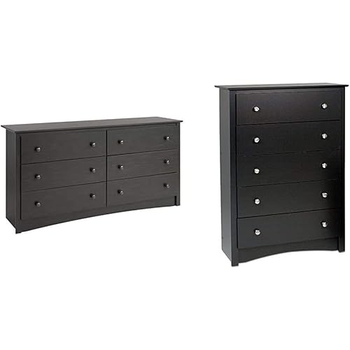 Prepac Sonoma 6-Drawer Chest, Washed Black & Black Sonoma 5 Drawer Chest