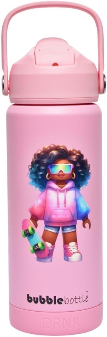 DRNK Bubblebottle |18oz Insulated Stainless Steel Waterbottle with Straw and Wide Mouth | Protective Silicone Base | Leak-Proof Durable Kids Bottle for Sports & School (Neon)