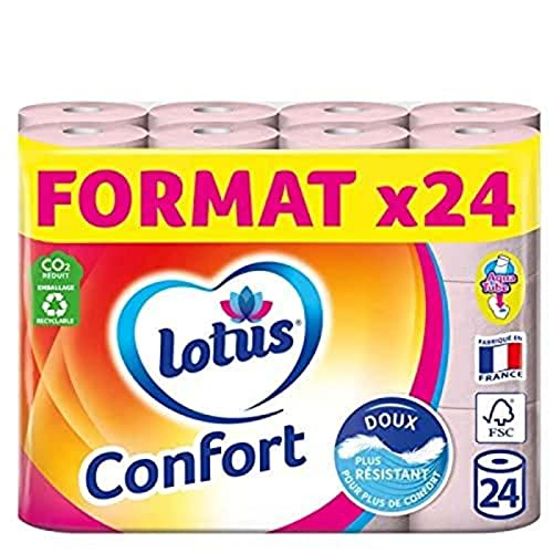 Lotus Confort Papier Toilette 2 Épaisseurs Rose, 24 rouleaux