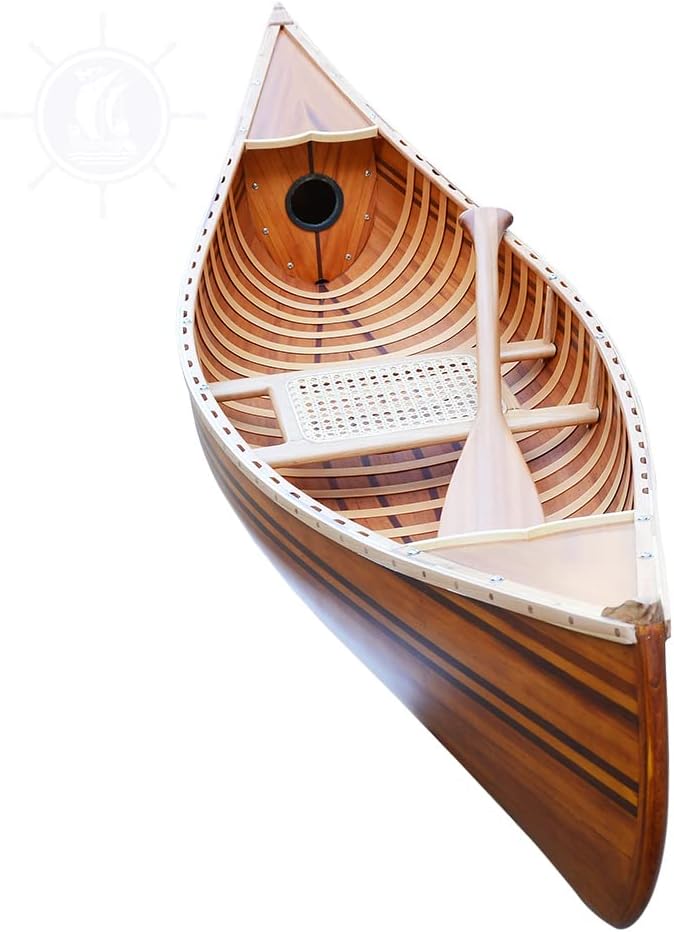 Old Modern Handicrafts 6 ft Wooden Canoe with Ribs with Matte Finish - Made from Premium Cedar and Hardwood Hull - 70.5L x 20.2W x 15H Inches