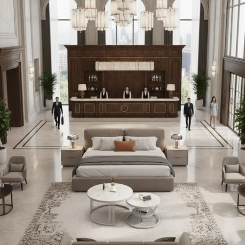 Image of The Round Coffee Table and The Stacking Tea Table with a Gold Metal Frame are Two Versatile Modern Center Tables that Look Great in Living Rooms (Grey White)