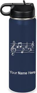 LaserGram Personalized 20oz Water Bottle, Music Staff (Navy Blue) | Engraved Gift for Musicians, Vacuum Insulated Stainless Steel, Flip-Top Straw Lid, Laser Engraved With Your Name