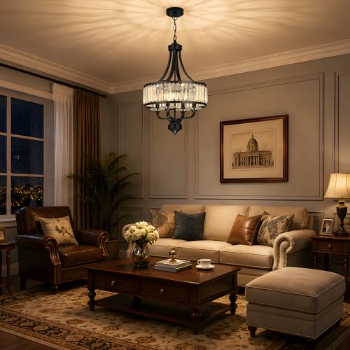 4-Light Black Crystal Chandelier, 16" Farmhouse Dining Room Light Fixture by cancomzone - Used condition - Image 7