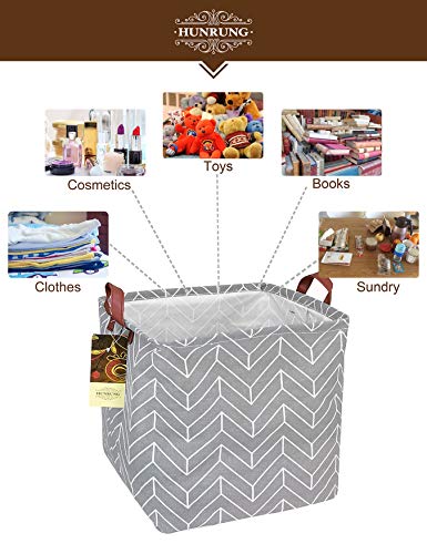 Hunrung Square Storage Bins Nursery Hamper Canvas Laundry Basket Foldable With Waterproof Nursery Boxes For Shelves/Gift Baskets/Toy Organizer/Office, Bedroom (Square-Grey Wheat) #TOP2