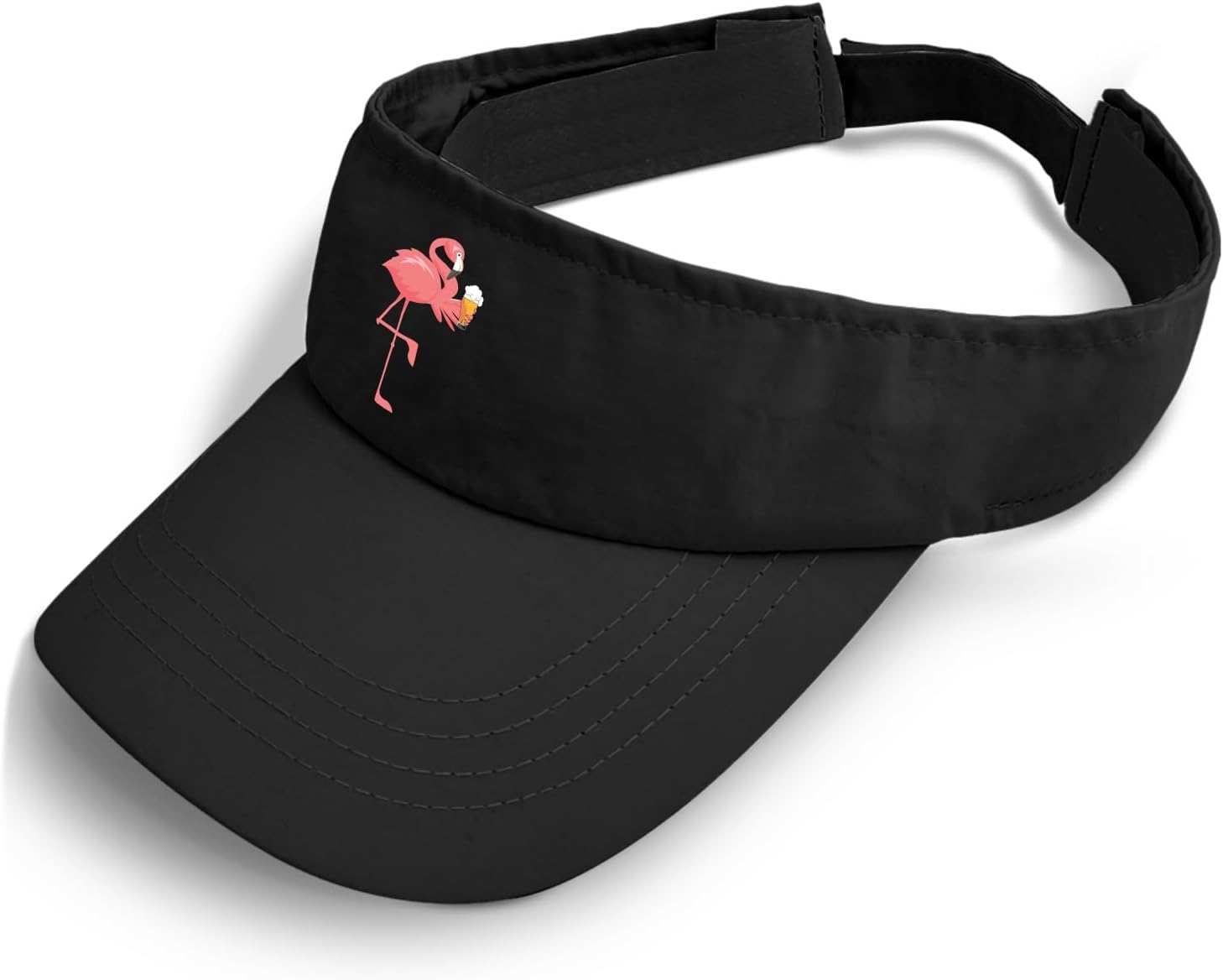 Generic Flamingo Beer Drinking Funny Cap Visor Hat for Adult Golf Caps Uv Protection Running Caps, One Size-Medium, Allblack - Image 2
