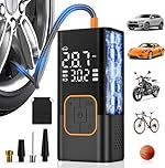 Cordless Tyre Inflator Air Compressor, Electric Bike Pump & Car Tyre Pump with Digital Pressure Gauge 150 PSI, Dual Values Display, LED Light, Portable Tyre Inflator for Car/Bicycle/Motocycle/Ball