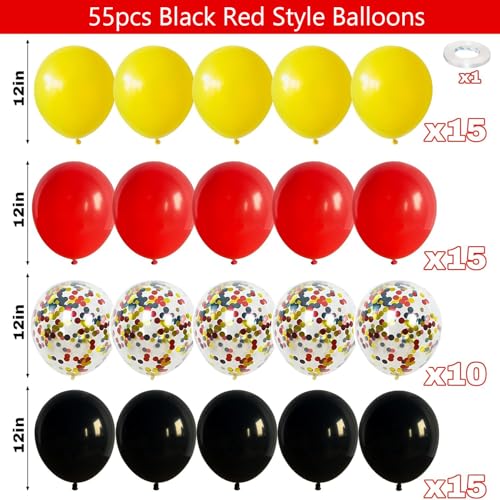 Image of 60pcs 12Inch Mouse Color Balloons Red Black Yellow Latex Balloons with Confetti Balloon for Baby Shower Birthday Party Decorations Supplies with Ribbon