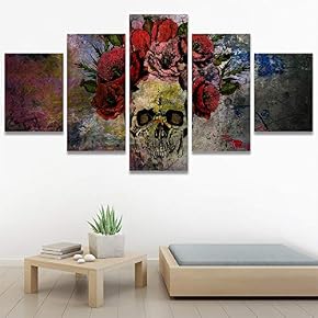 SIGNWIN 5 Panel Canvas Wall Art Human Skull...