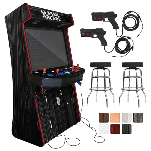 Creative Arcades Full-Size Commercial TR2 Classic Slimline Arcade Machine, 2 Lightguns, Stand-up Arcade 4 Player 43\" LCD HD Monitor 9043 Games, Trackball, LED Trim, 2 Tall Stools