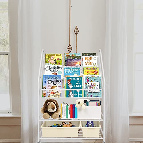 Aboxoo Metal Kids Bookshelf Freestanding For Children Room 25 Inches Toddler White Bookcase Toy Organizer Stable Bookcase Bookstore Library Book Unit Storage For Small Place thumb #7