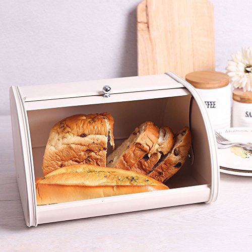 X458 Cream Metal Bread Box/Bin/Kitchen Storage Containers With Roll Top Lid (Cream) #TOP7