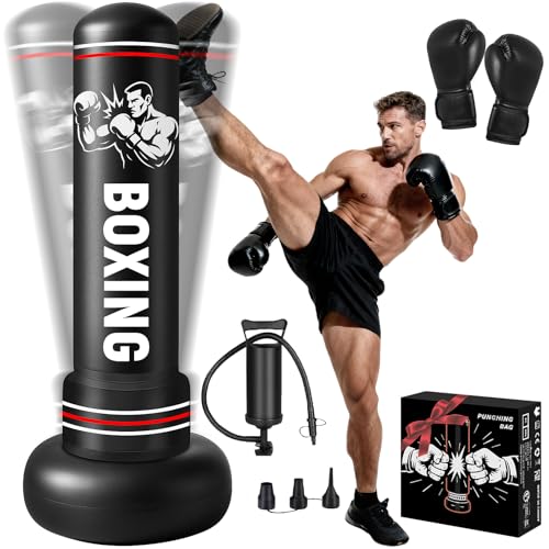 Boxsack Erwachsene, 190cm Schwerer Boxsack Stehend mit Boxhandschuhen und Luftpumpe, Aufblasbar Standboxsack für Teenagern und Erwachsenen Training Taekwondo MMA Muay Thai Zuhause Fitnessstudio Boxsack Erwachsene, 190cm Schwerer Boxsack Stehend mit Boxhandschuhen und Luftpumpe, Aufblasbar Standboxsack für Teenagern und Erwachsenen Training Taekwondo MMA Muay Thai Zuhause Fitnessstudio