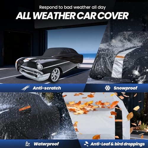 Image of Multi-Layer Car Cover Custom Fit for Chevrolet Bel Air(1953-1957), 100% Waterproof All Weather for Automobiles, Gift with Towel, Heavy Duty Car Covers for Rain Sun UV Protection with Door Zipper.