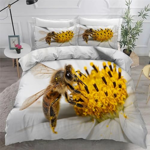 Parure de lit 3 pièces imprimé fleurs et abeille avec finitions soignées en fermeture éclair - 6