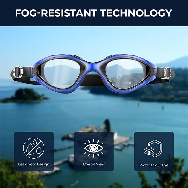 H2O Audio Swim Goggles - Swimming Goggles with Anti-Fog Lenses - Swim Pool Goggles with No Leakage Extra Soft Silicone for Perfect Fit and Comfort for Men, Women, Adults, Teens - Blue/Black by H2O Audio - Image 4