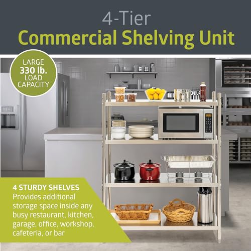 Pearington 4-Tier Commercial Grade Stainless Steel Storage Shelf for Kitchens, Stainless Steel Shelving Unit with 4 Height-Adjustable Shelves, 47\" x 18.5\" x 60\", Silver