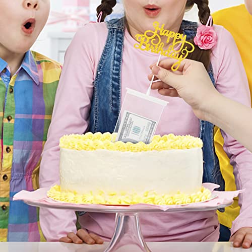 Popokk 127 Pieces Cake Money Box Kit,Pulling Money Box For Cake With 6 Pcs Happy Birthday Cake Topper,120 Pcs Clear Bags Connected Pockets,Money Cake Pull Out Kit For Cake Decoration Birthday Party #TOP5