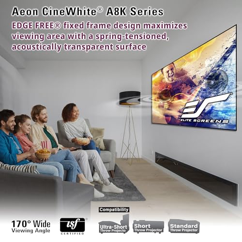 Image of Elite Screens Aeon CineWhite A8K, 123 inch Diag, 16:9 Aspect Ratio, ISF Certified 8K Ultra HD Home Theater Fixed Frame Edge Free Projection Sound Transparent Perforated Weaved Screen, AR123H-A8K
