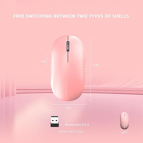 Miniatura 7 de ONE-UP Ratón inalámbrico, 2.4G, Bluetooth5.03.0, sonido y clic silencioso, receptor nano USB, para laptop, Chromebook, PC, Mac, Windows (rosa)