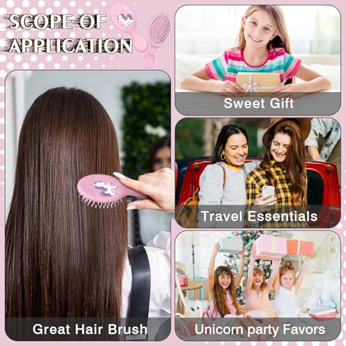 12 Pcs Unicorn Mini Detangler Brush, Mini Travel Hair Brush, Bristles Plastic Detangling Brush,No Tangle Soft Flexible Bristles for Straight, Curly, Thick Hair for Party Gift — view 3