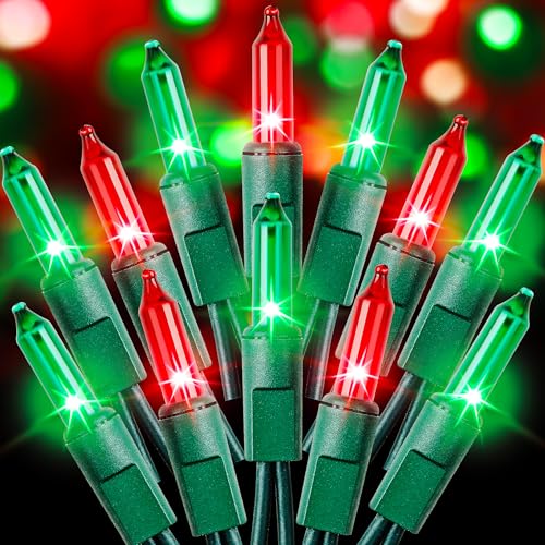Dirnun Red and Green Christmas Lights 100 Count Incandescent Lights UL Certified Connectable Christmas Tree Lights with Green Wires for Indoor Outdoor Xmas, Wedding, Holiday, Party, Home Decorations