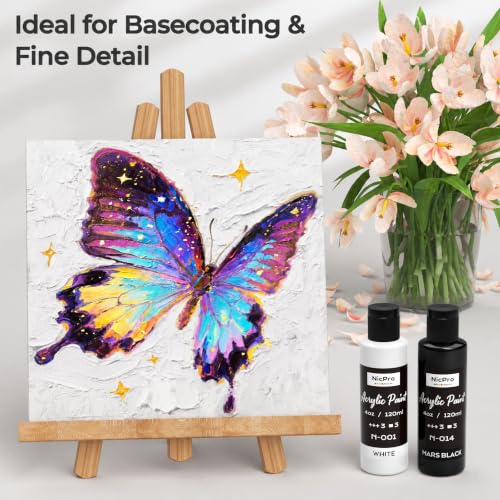 Image of Nicpro White & Black Acrylic Paint (4 oz / 120 ml Each), Rich Pigments | Non Toxic Craft Paint for Multi Surface, Canvas, Wood, Pumpkin, Crafts - Art Painting Supplies for Beginners, Artist & Adults