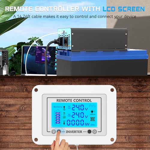 FLAMEZUM 2500w Pure Sine Wave Power Inverter DC 24V to AC 240V Voltage Converter with 2 AC Outlets,1 USB-A Port,1 USB-C Port,LCD Remote Control,for Motorhomes,Trucks,Boats,Camping - Image 4