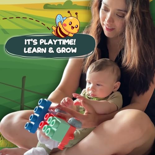 WaBee Baby Soft Rubber Building Blocks Starter Set - 20 Extra Large Pieces Ages 12mo+ - Chew-Safe Sensory Stacking Toys - STEM Learning with Building Guide - Not Compatible with Duplo/Mega - Image 9