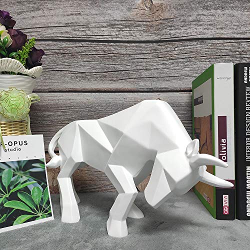 Asnomy Polyresin White Bull Figurine Home Decor, Abstract Ox Sculptures Home Decor, Originality Home Decoration Furnishing Animal Ornament Resin, Geometric Surface Statues Home Decor Ornament Figures #TOP1