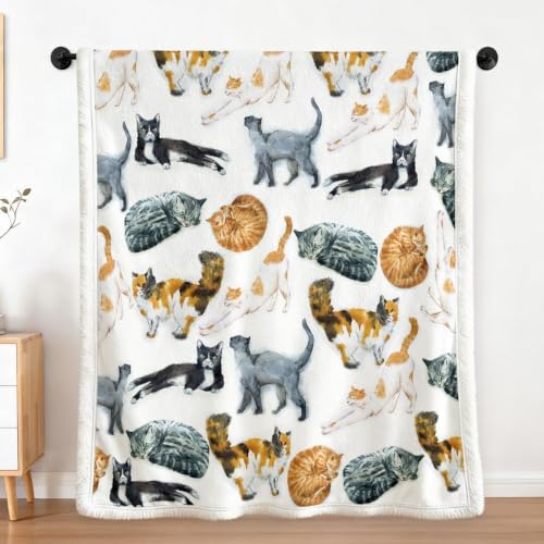 Cats Print Sherpa Throw Blanket
