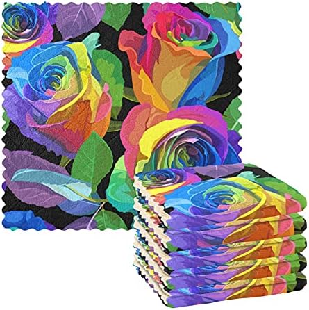 ALAZA Rainbow Roses Flower Kitchen Towels Dish Clothes for Drying Dishes Cleaning Washing Super Soft & Absorbent Nonstick Oil, 11x11 Inch, Set of 6