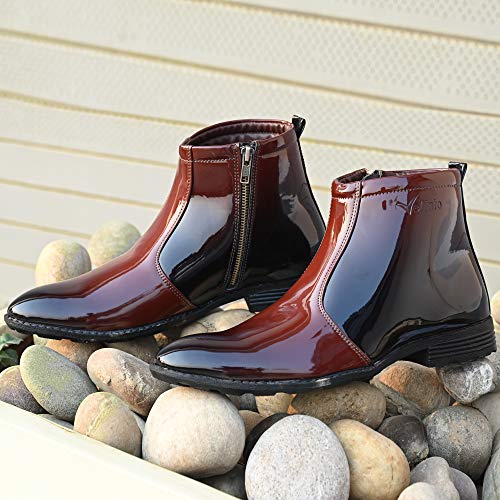 Image of Vellinto Royal Look Shoes for Men ll Casual Shoes for Men ll Patent Leather Zip /Chain Boots for Men