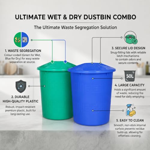 Image of AIR O MATIC Wet & Dry Dustbin Combo Pack of 2 Dustbins for Home & Office (13 LTR + 13 LTR)